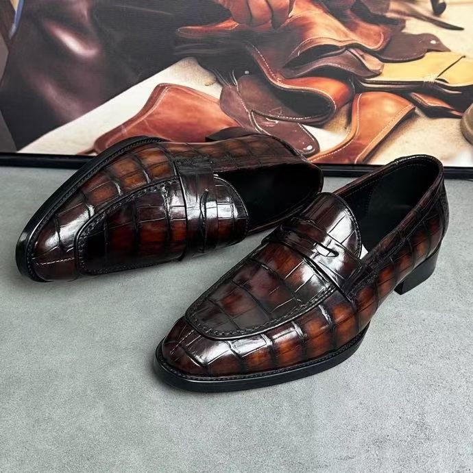 Giày da cá sấu nam phong cách cổ điển, da cá sấu thật, may kiểu Na Uy, buộc dây, giày tây màu đen (Copy)