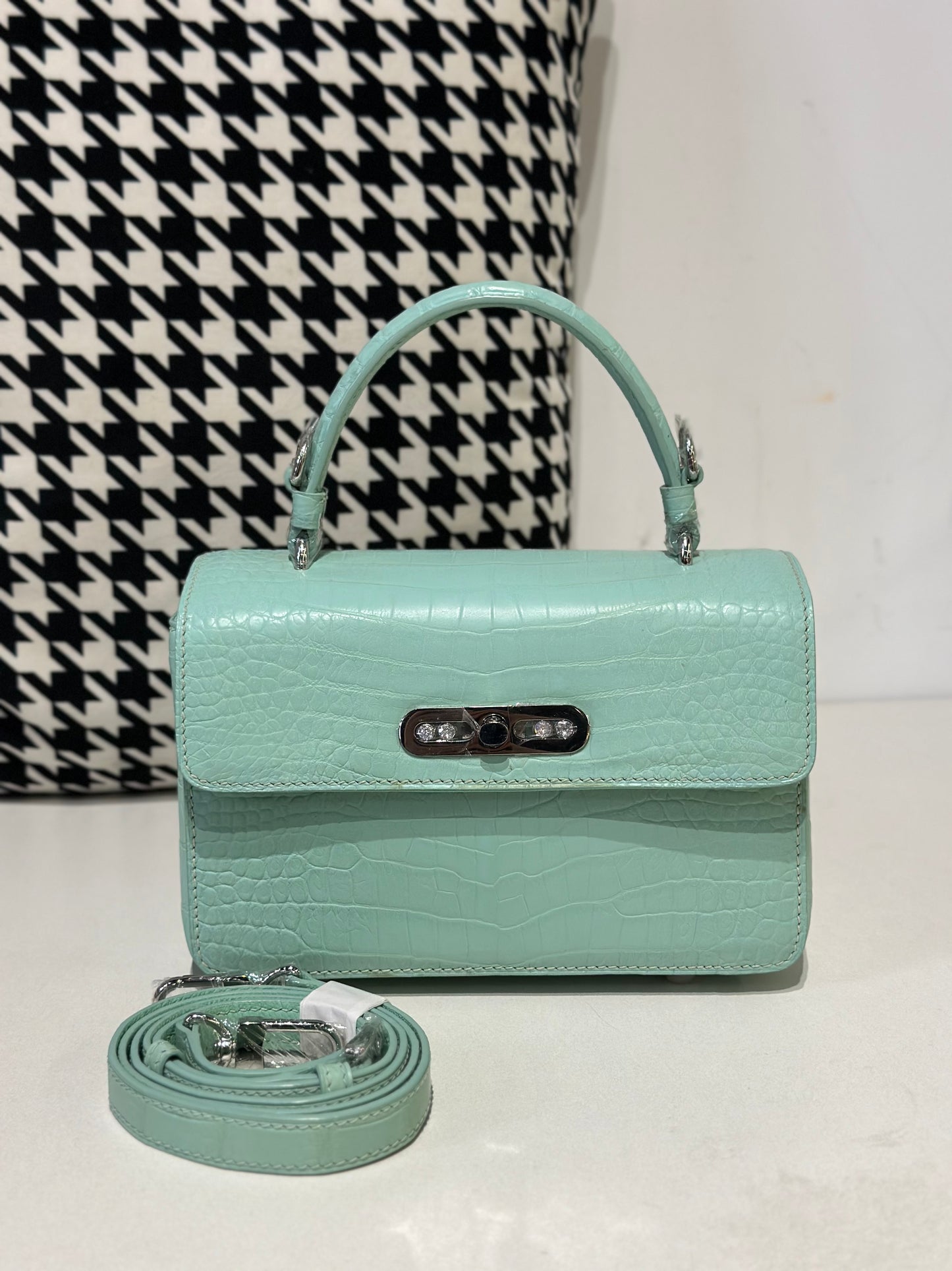 Crocodile Leather Top Handle Cross Body Bag