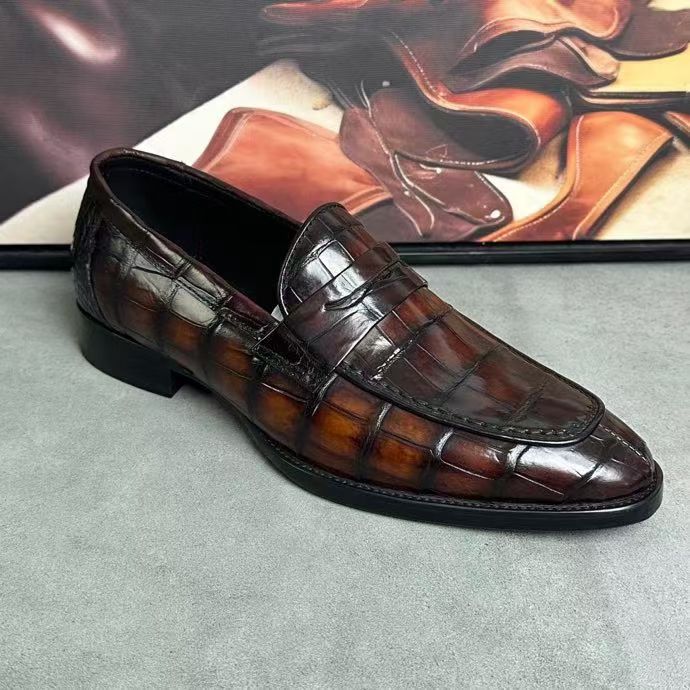 Giày da cá sấu nam phong cách cổ điển, da cá sấu thật, may kiểu Na Uy, buộc dây, giày tây màu đen (Copy)