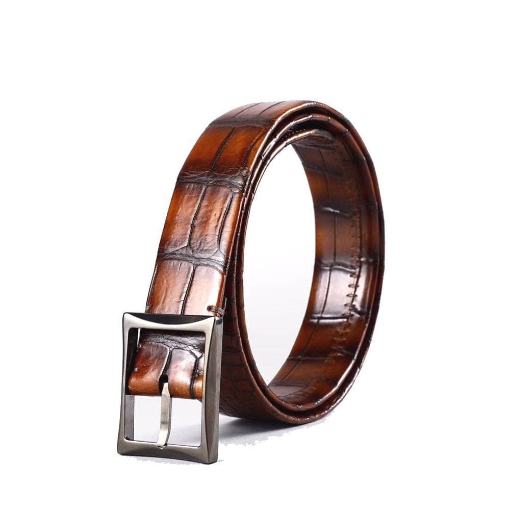 Belt Men's Vintage Genuine Crocodile Leather  Double Side With  Stainless Steel Buckle