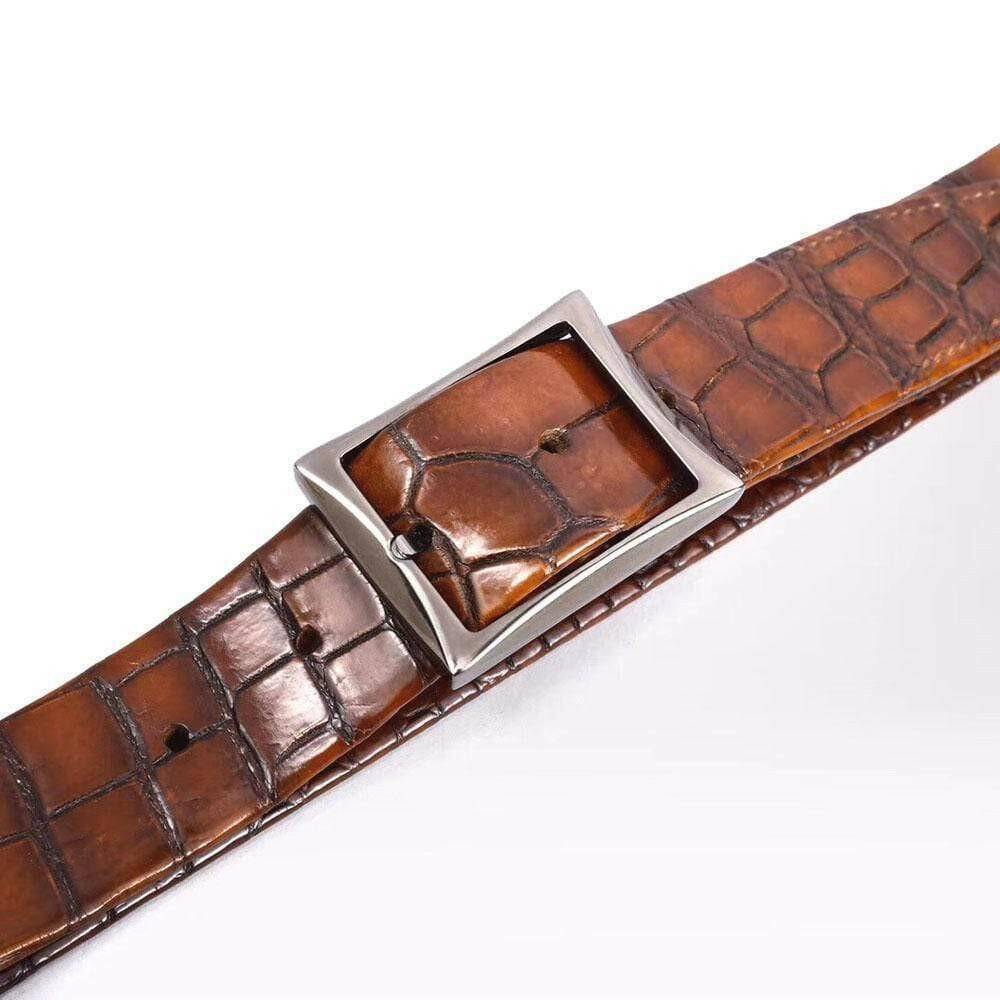 Belt Men's Vintage Genuine Crocodile Leather  Double Side With  Stainless Steel Buckle