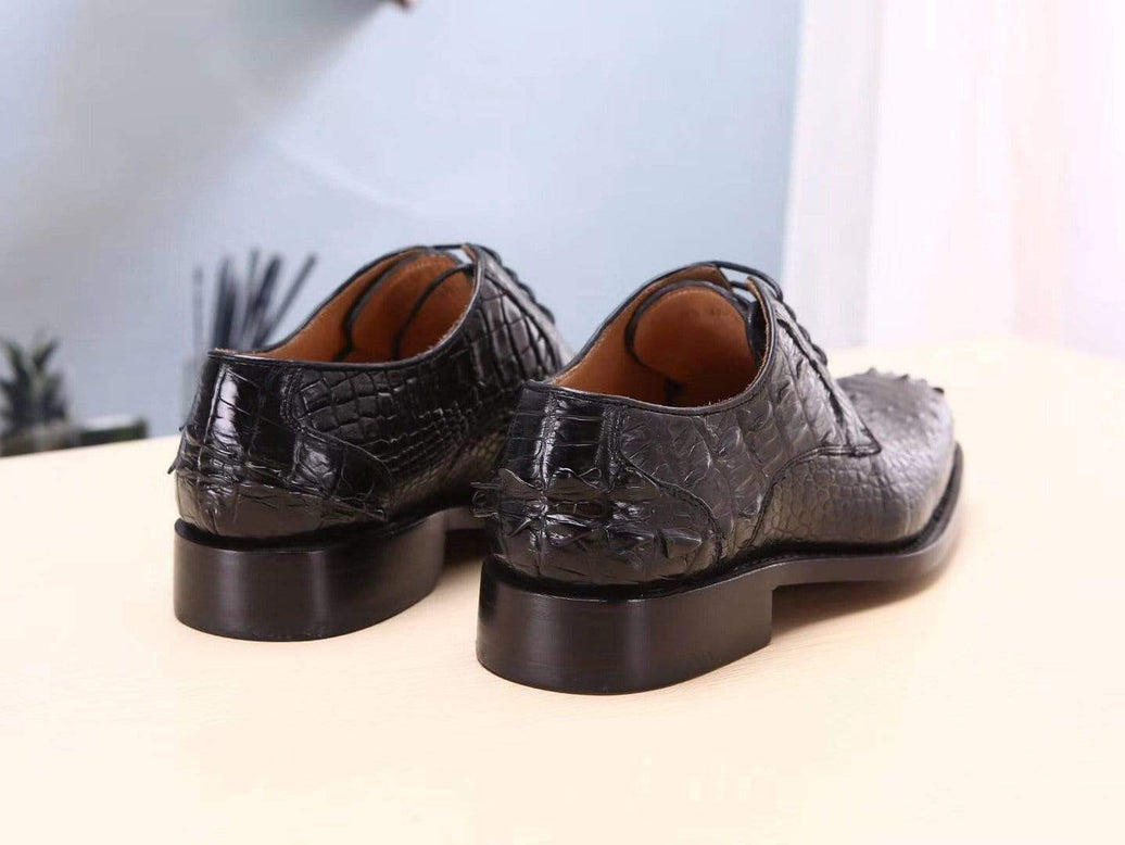 Crocodile Shoes Black Mens Shoes  Crocodile Leather Cap Toe Lace Ups - Men's Dress Shoe,Goodyear Sole