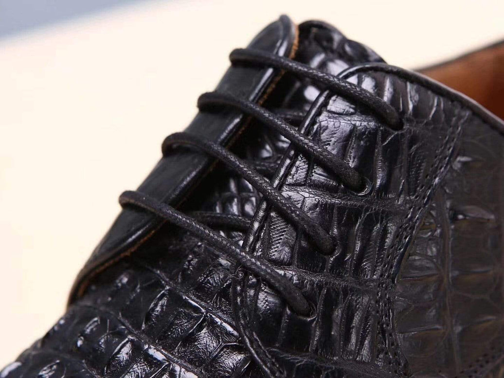 Crocodile Shoes Black Mens Shoes  Crocodile Leather Cap Toe Lace Ups - Men's Dress Shoe,Goodyear Sole