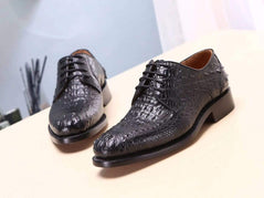 Crocodile Shoes Black Mens Shoes  Crocodile Leather Cap Toe Lace Ups - Men's Dress Shoe,Goodyear Sole