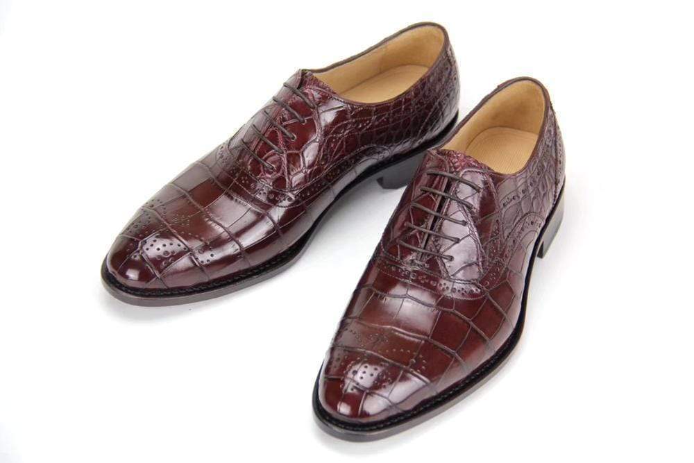 Crocodile Shoes Brown Genuine Crocodile Belly Leather Formal Lace-up Shoes For Men,Goodyear Sole