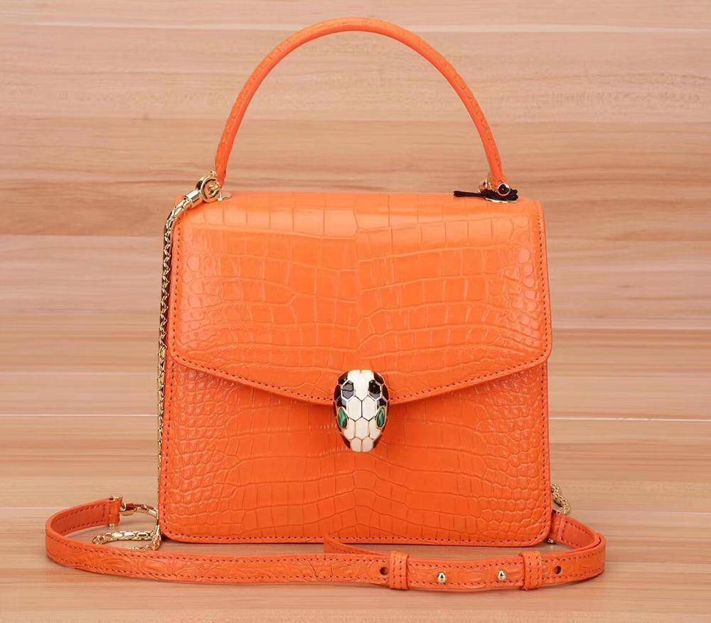 Classic Genuine Crocodile Leather Women Chain Crossbody Bag Flap Shoulder Bag