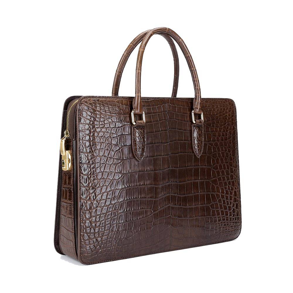 Preorder Large Crocodile Leather Laptop Business Briefcase With Password Code Lock Brown