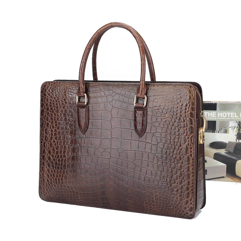 Preorder Large Crocodile Leather Laptop Business Briefcase With Password Code Lock Brown