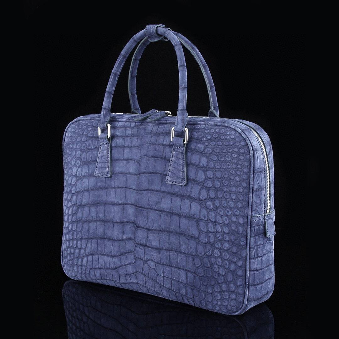 Crocodile Briefcase, Blue Sanded Genuine Crocodile Skin Leather Laptop Bag