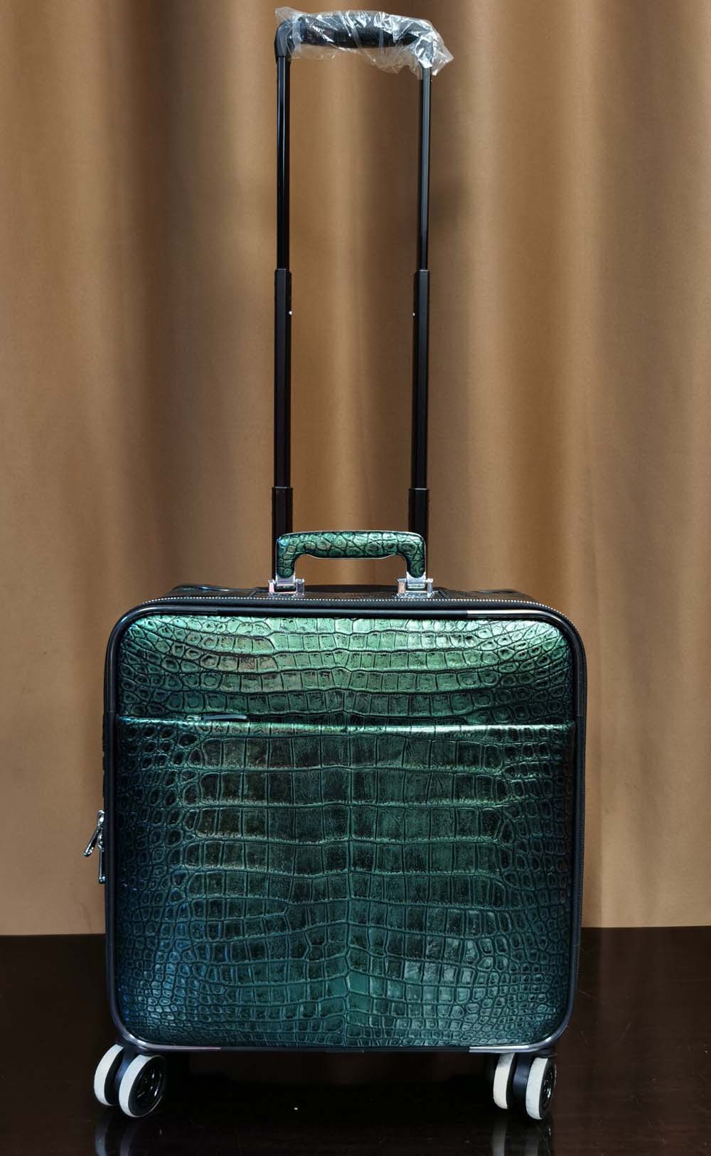 Crocodile Leather 15 in -Mini Carry- On Luggage Dark Green