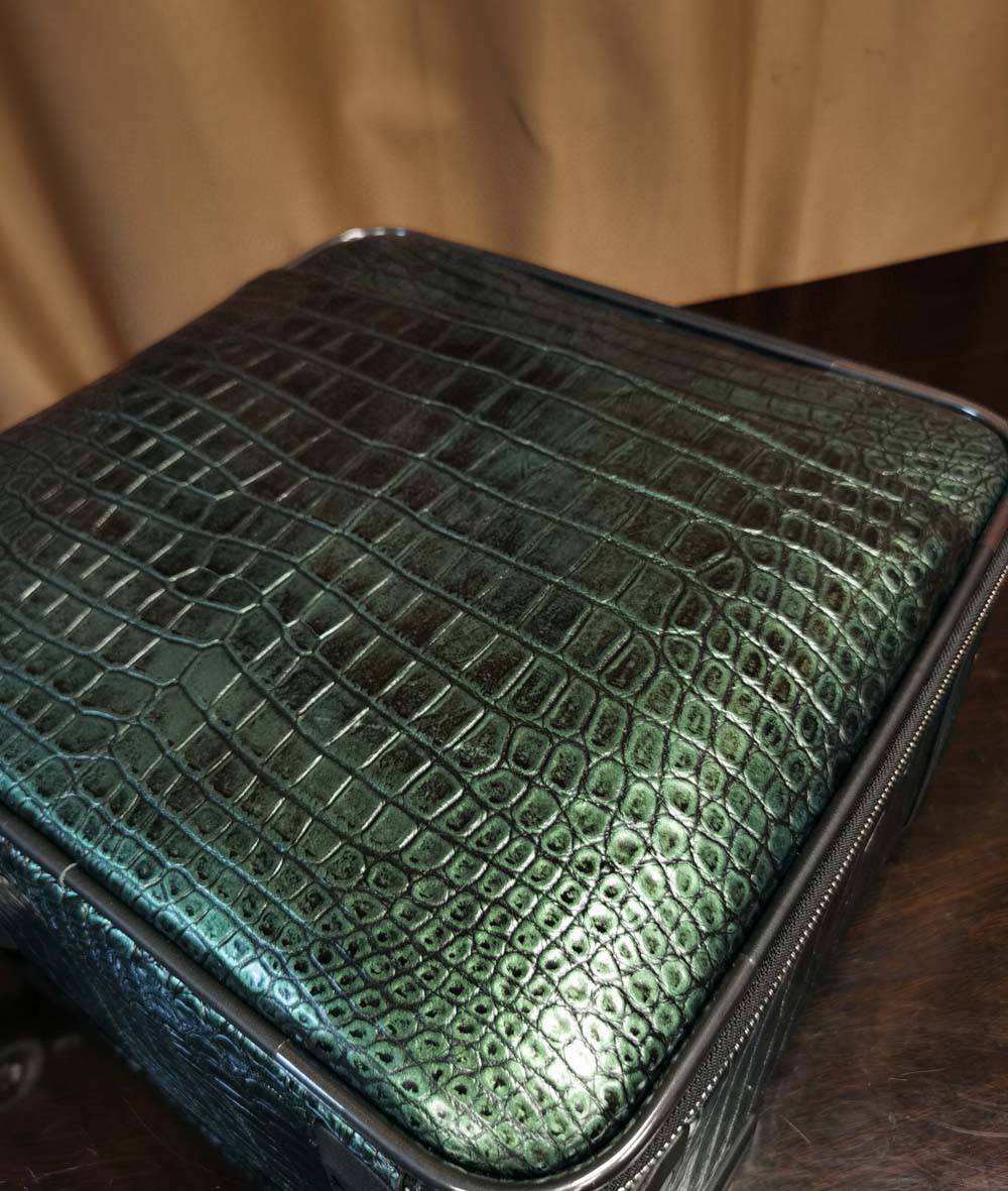 Crocodile Leather 15 in -Mini Carry- On Luggage Dark Green