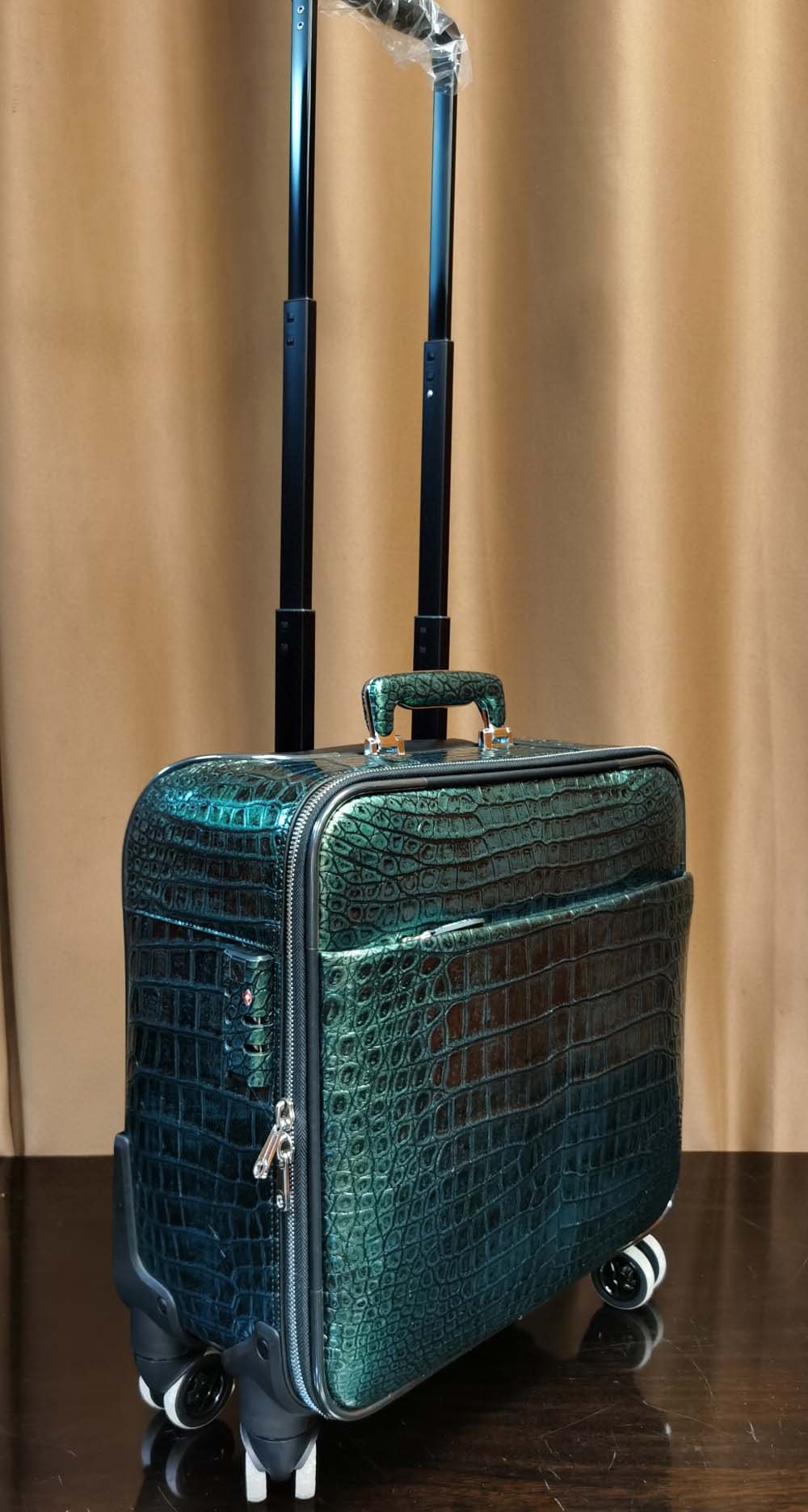 Crocodile Leather 15 in -Mini Carry- On Luggage Dark Green