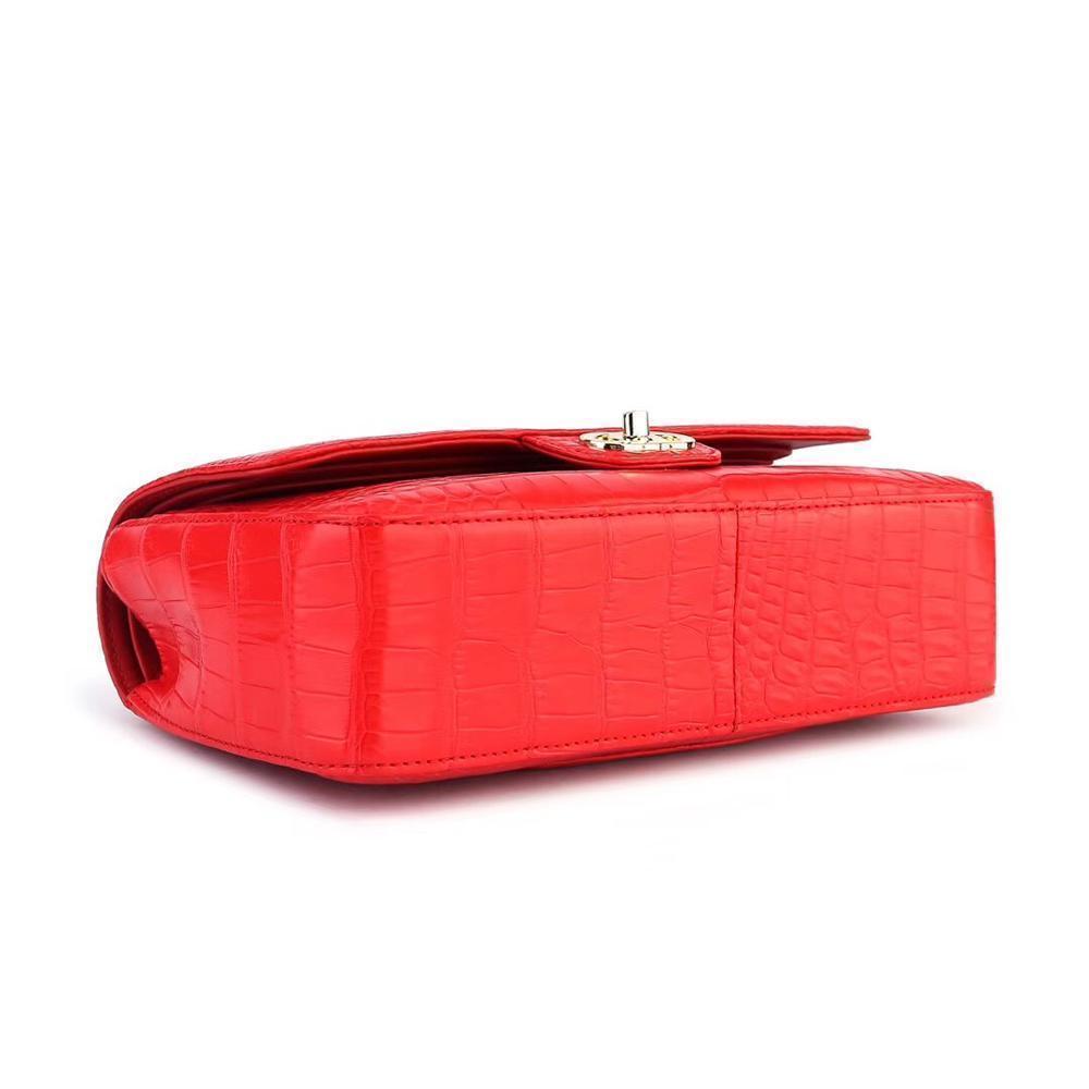 Crocodile  Leather Classic Flap Chain Shoulder Bags For Women Red