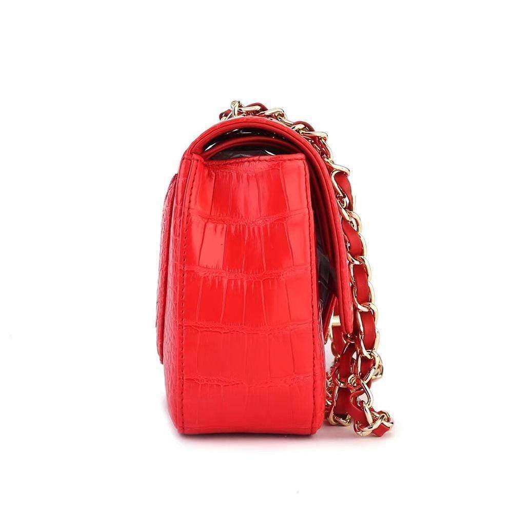 Crocodile  Leather Classic Flap Chain Shoulder Bags For Women Red