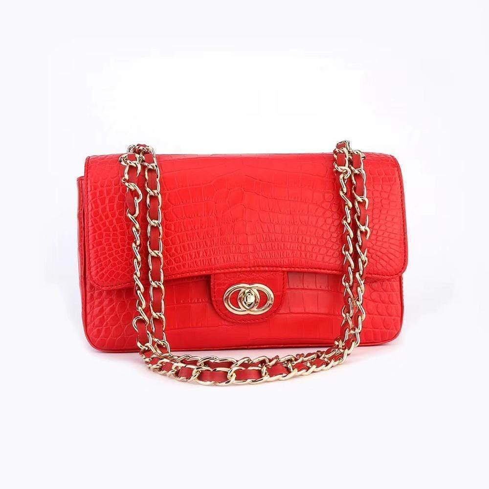 Crocodile  Leather Classic Flap Chain Shoulder Bags For Women Red