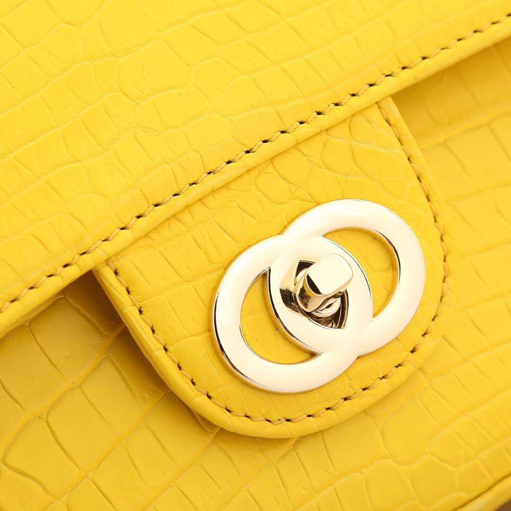 Crocodile Leather Classic Flap Chain Shoulder Bags For Women Yellow