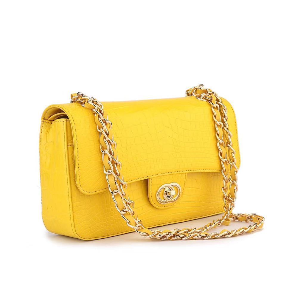 Crocodile Leather Classic Flap Chain Shoulder Bags For Women Yellow