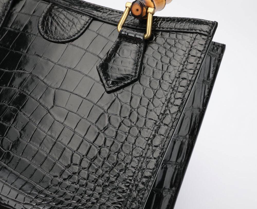 Crocodile Leather Micro Top Handle Cross Body Bag