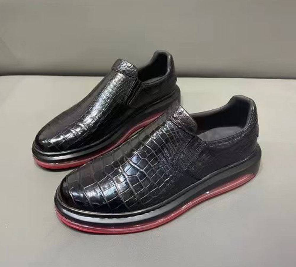 Crocodile Shoes Preorder Crocodile Leather Loafer Shoes ,Soft Air Cushion Loafers  Increased Men's Shoes-Black, Comfortable Lightweight Slip-On Walking Shoes