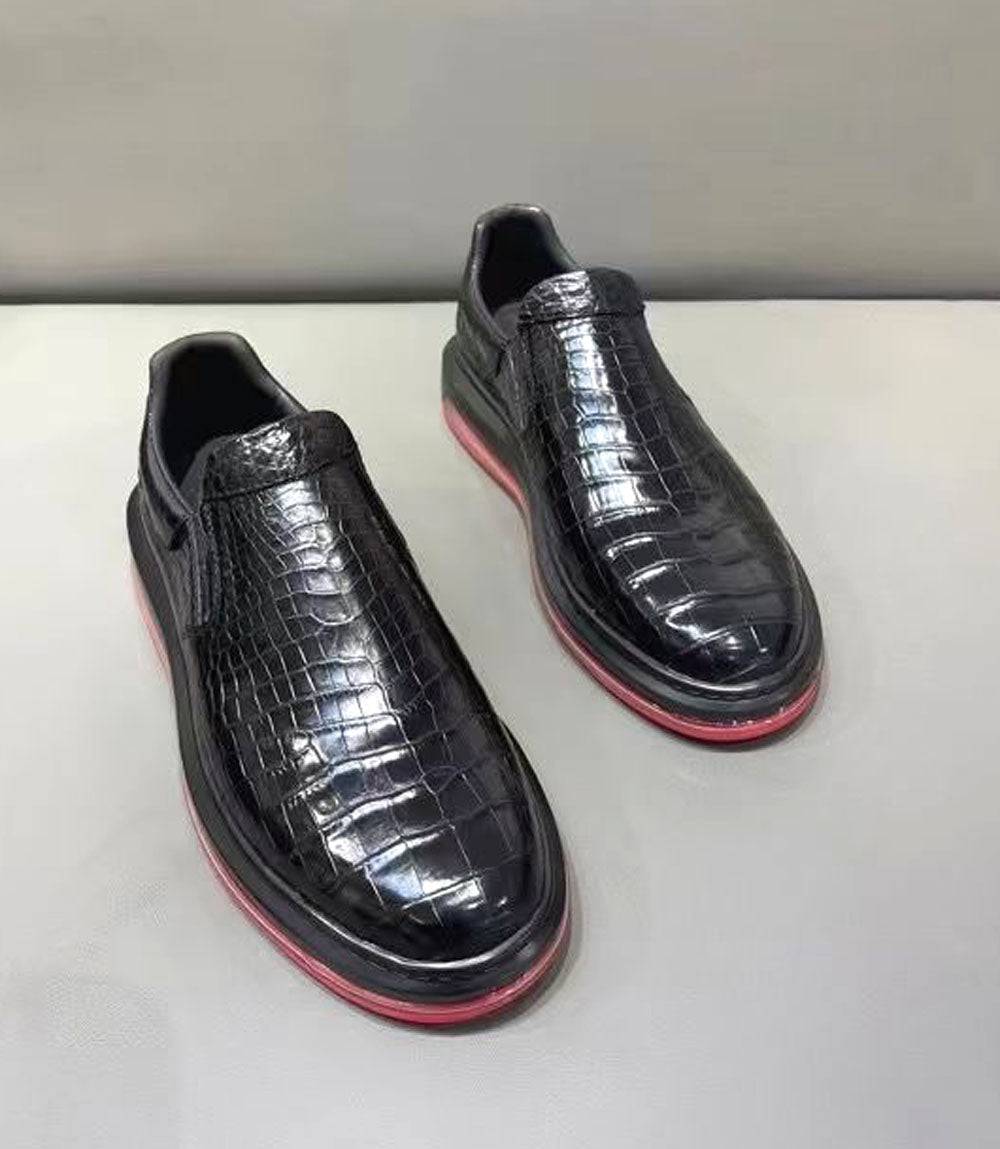 Crocodile Shoes Preorder Crocodile Leather Loafer Shoes ,Soft Air Cushion Loafers  Increased Men's Shoes-Black, Comfortable Lightweight Slip-On Walking Shoes