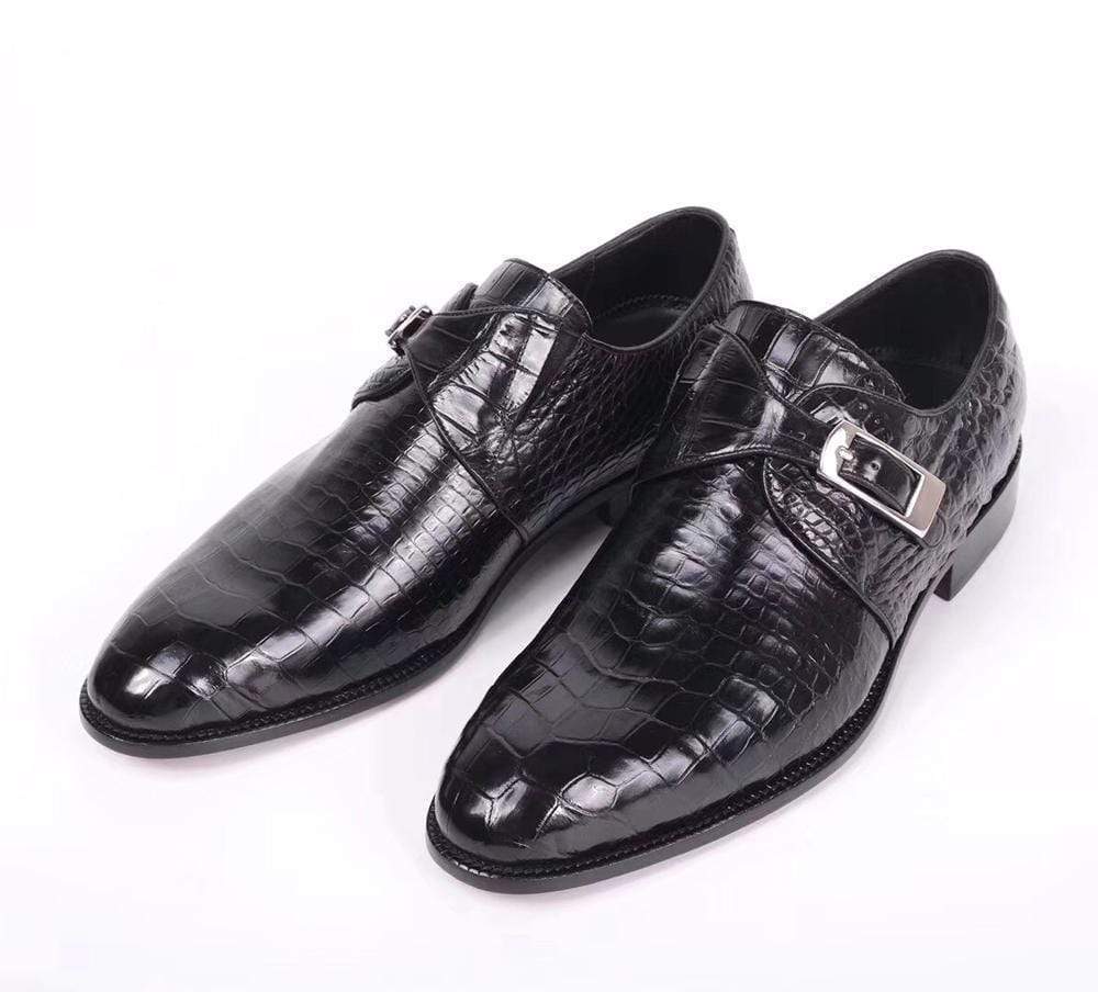 Crocodile Shoes Crocodile Leather  Man Handmade Mens Dress shoes, Mens Monk Shoes, Mens Formal Shoes,Black