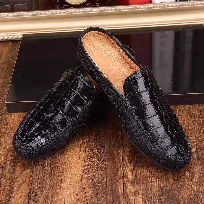 Crocodile Shoes Crocodile Leather  Slipper Mule, Slip on Indoor, Backopen Slipper,Hollow Slippers