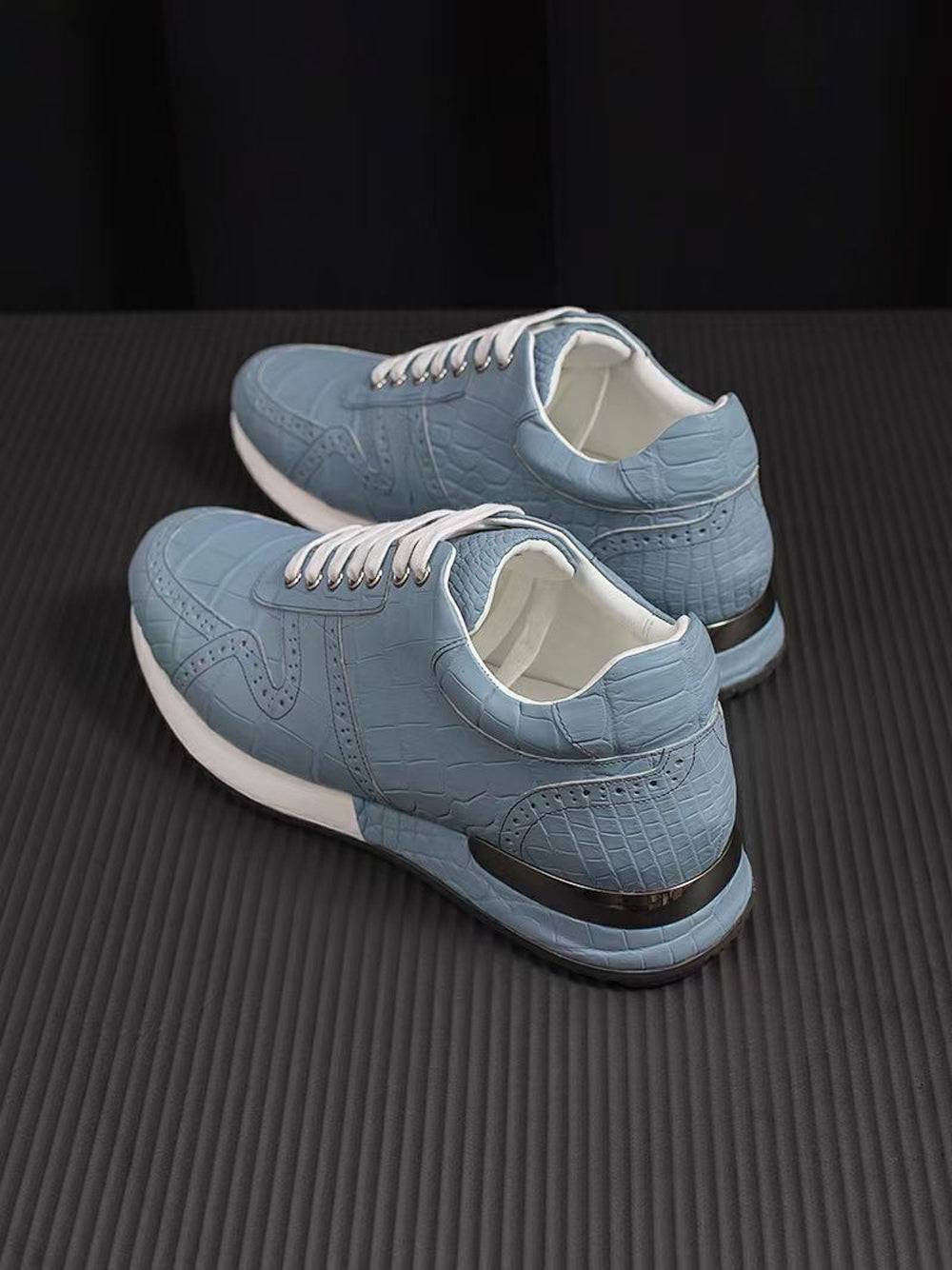 Crocodile Shoes Crocodile Leather Sneaker Shoes Light Blue