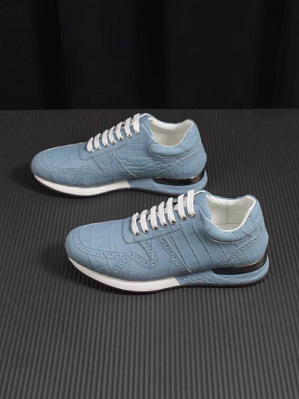 Crocodile Shoes Crocodile Leather Sneaker Shoes Light Blue