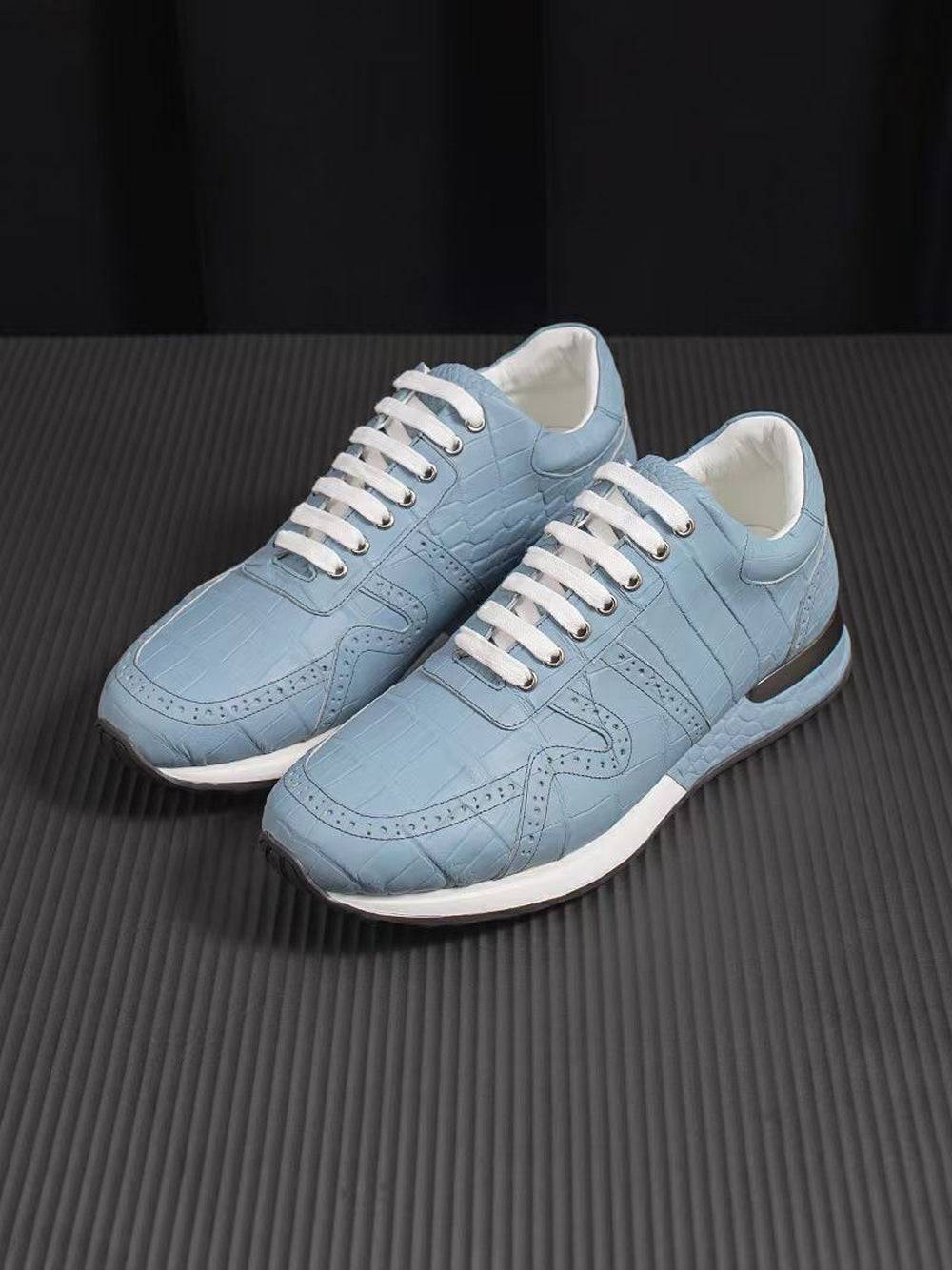 Crocodile Shoes Crocodile Leather Sneaker Shoes Light Blue