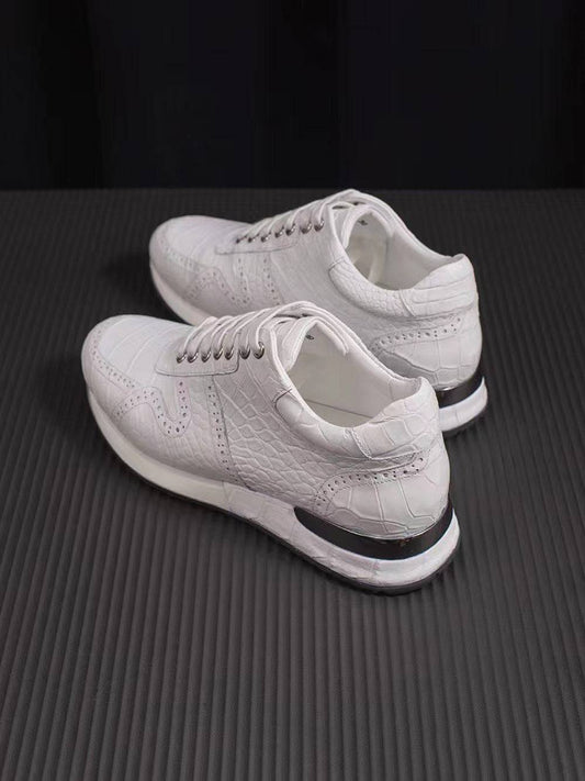 Crocodile Shoes Crocodile Leather Sneaker Shoes White