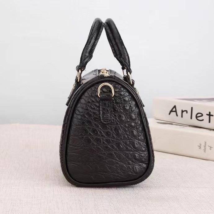 Crocodile Leather Speedy Satchel Bag Black