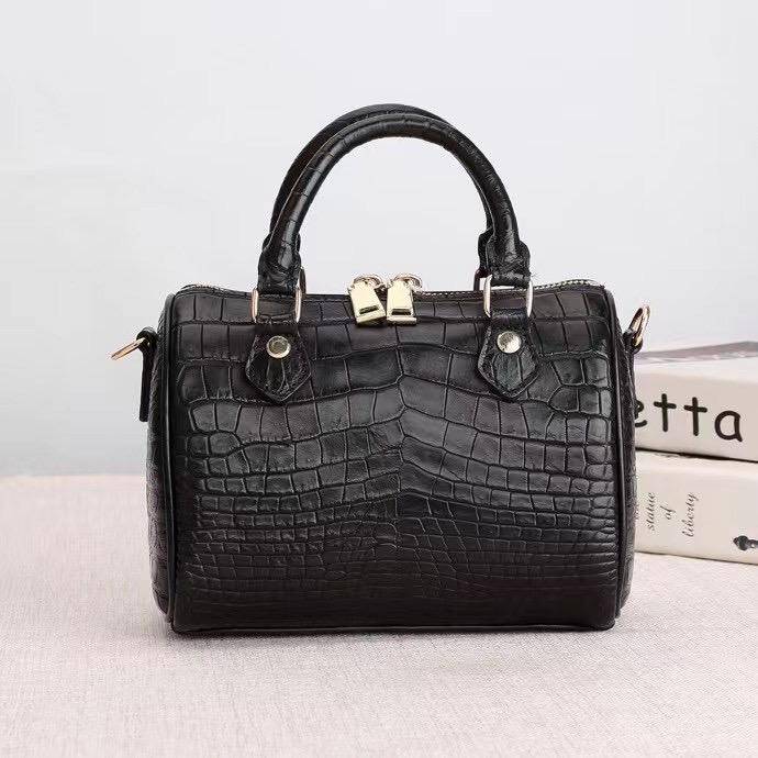 Crocodile Leather Speedy Satchel Bag Black