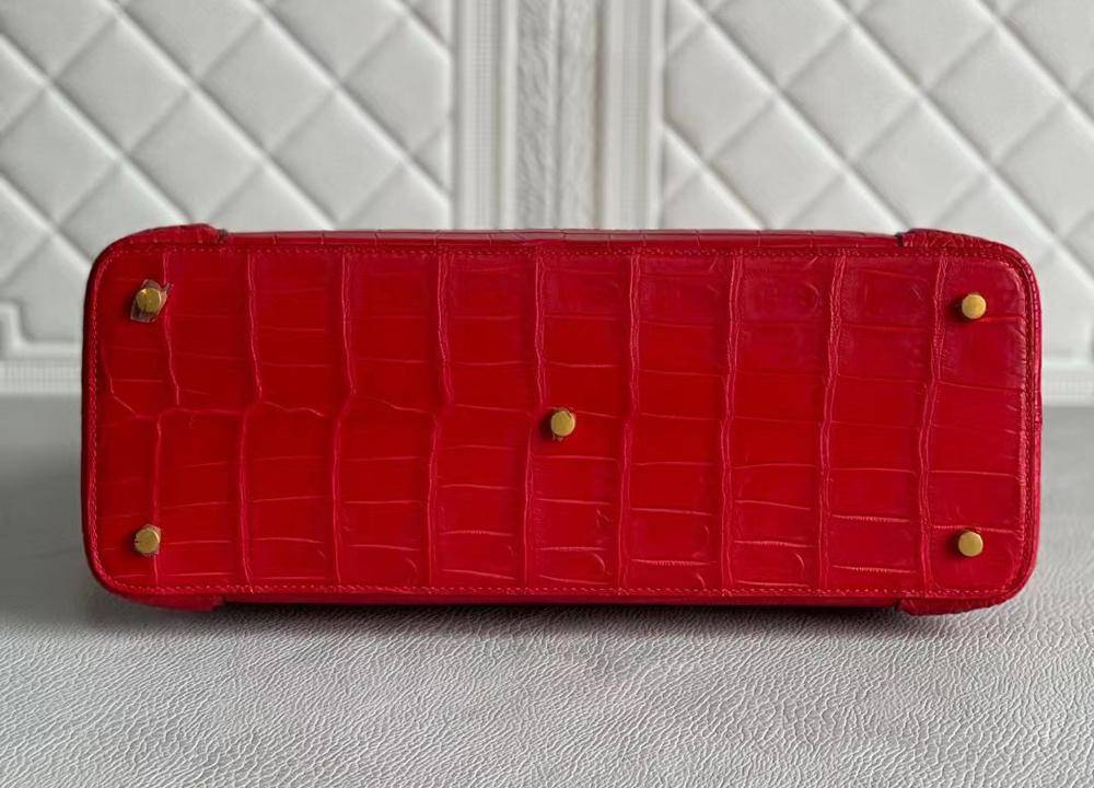 Crocodile Leather Top Handle Tote Bag Red