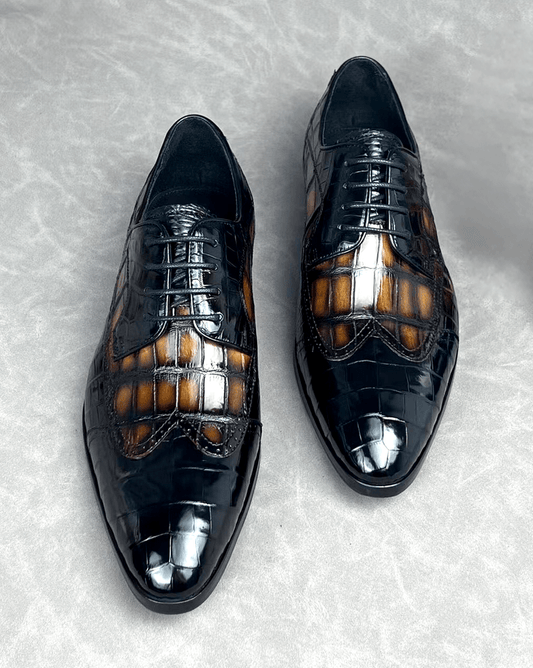 Preorder Crocodile Shoes Crocodile Leather Two Tone Shoes,Brogue Formal Shoes,Lace Up Dress Shoes