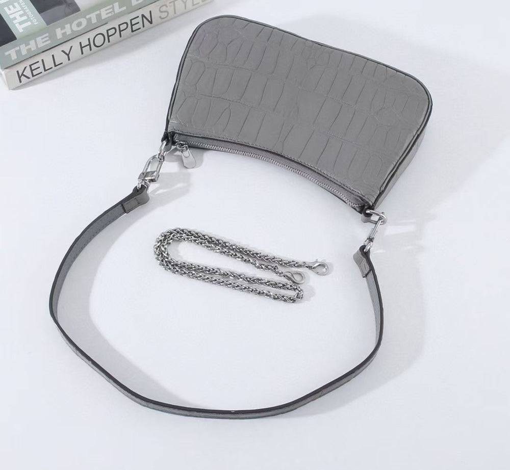 Crocodile Leather Underarm With Chain Shoulder Strap Bag Grey