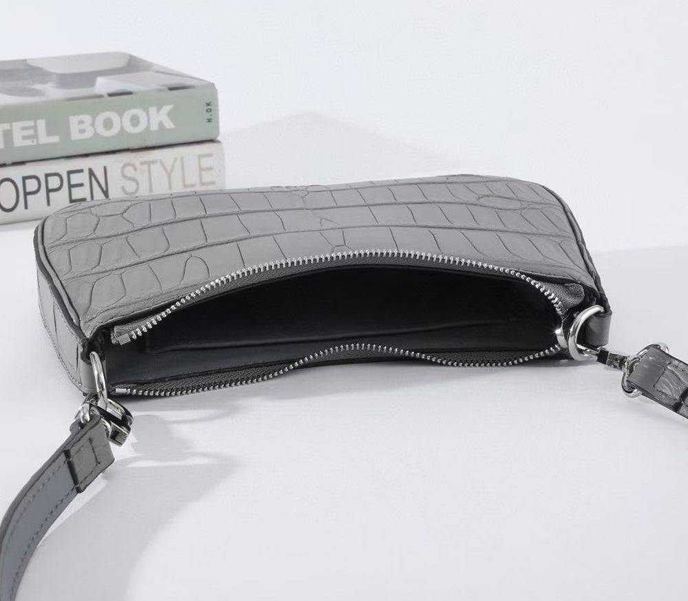 Crocodile Leather Underarm With Chain Shoulder Strap Bag Grey