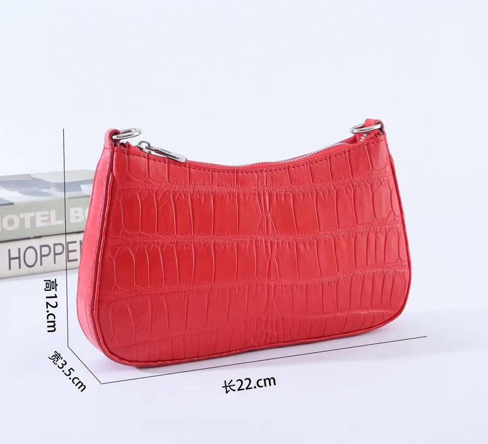 Crocodile Leather Underarm With Chain Shoulder Strap Bag Red