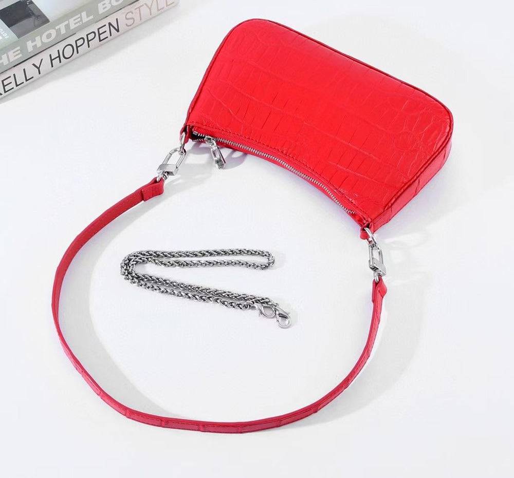 Crocodile Leather Underarm With Chain Shoulder Strap Bag Red