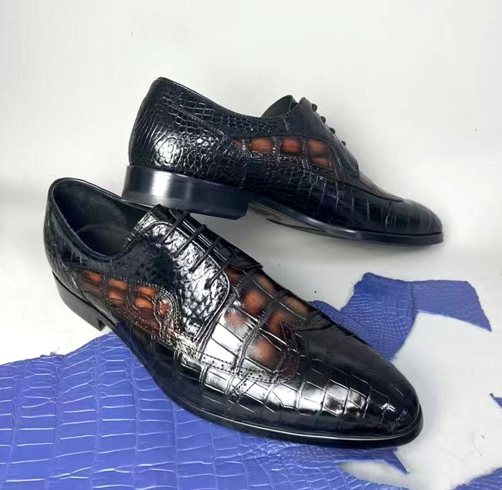 Crocodile Shoes Crocodile Leather Two Tone Shoes,Brogue Formal Shoes,Lace Up Dress Shoes