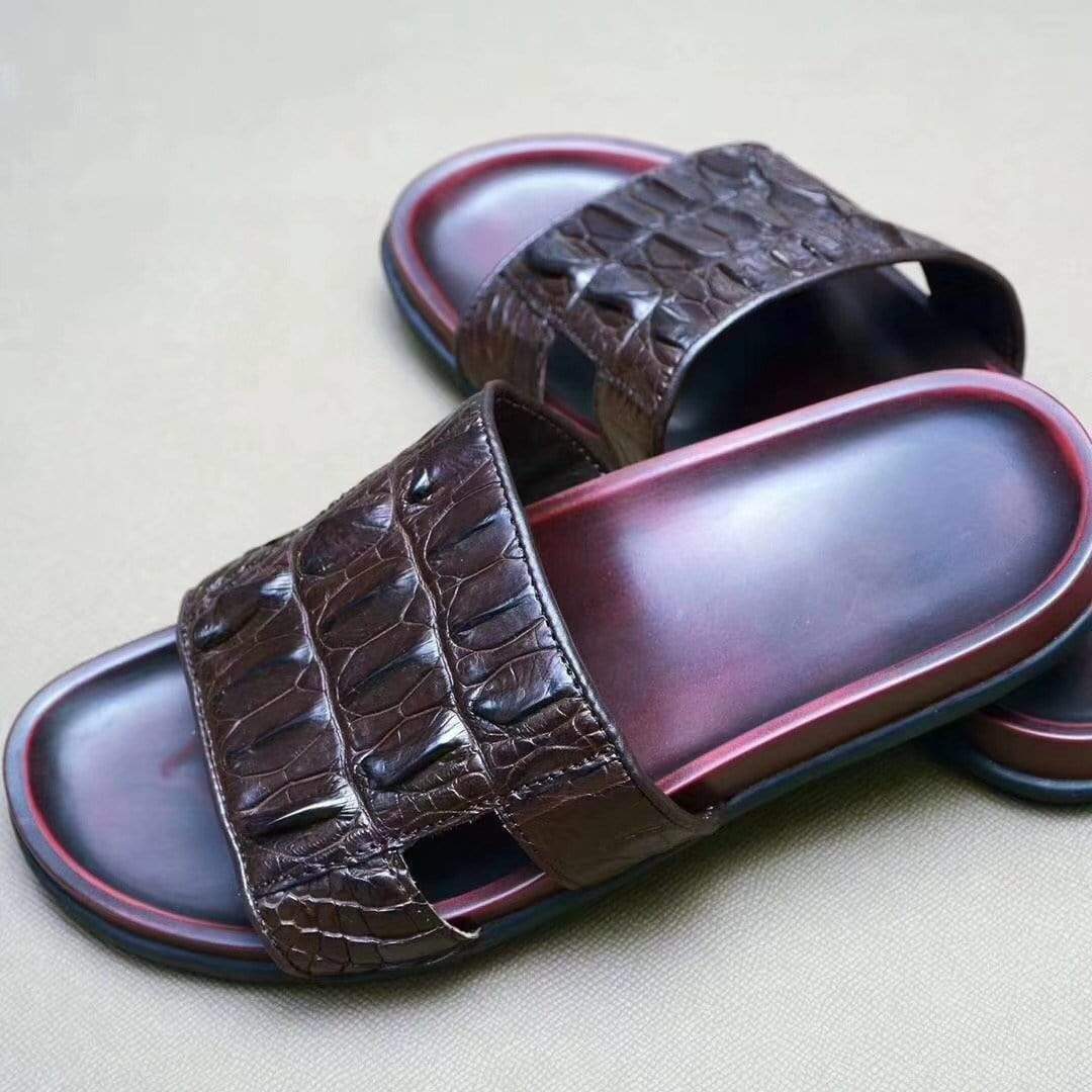 Crocodile Shoes Genuine  Crocodile Bone  Leather  Mens  Slipper