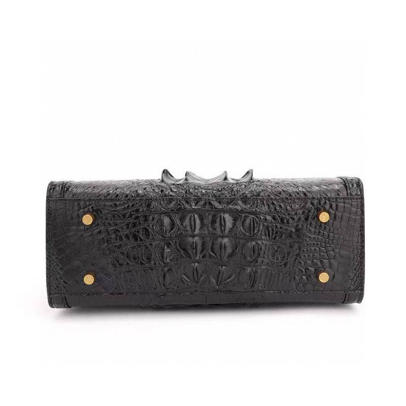 Crocodile Skin Leather Bamboo Top Handle Bag