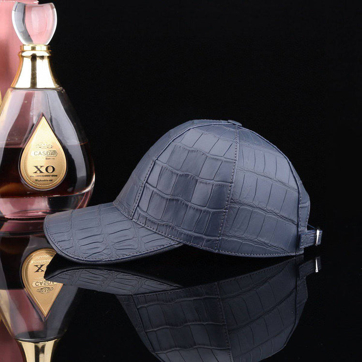 Crocodile Skin Leather Baseball Cap  Dark Blue