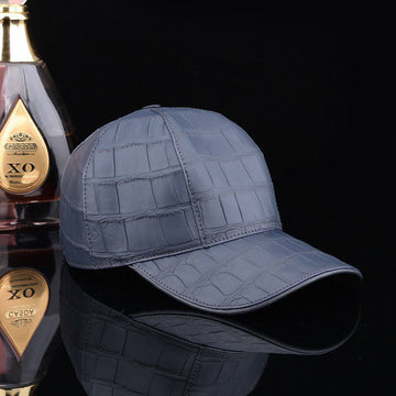 Crocodile Skin Leather Baseball Cap  Dark Blue
