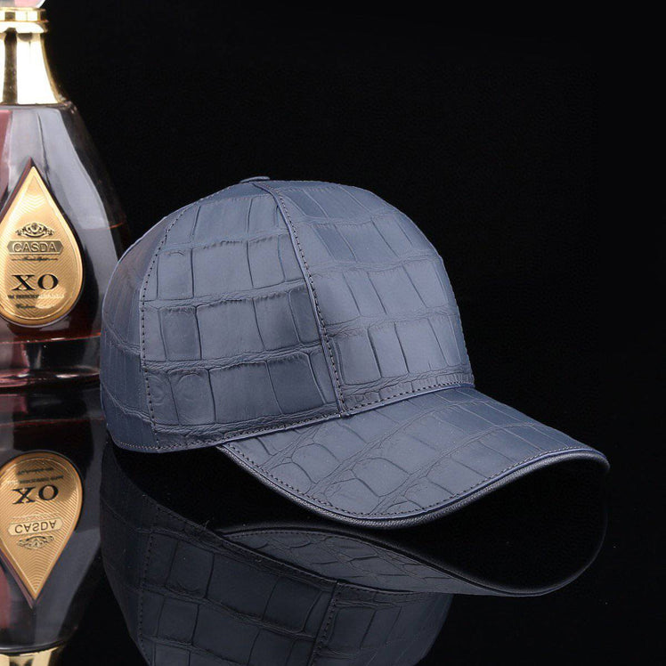Crocodile Skin Leather Baseball Cap  Dark Blue