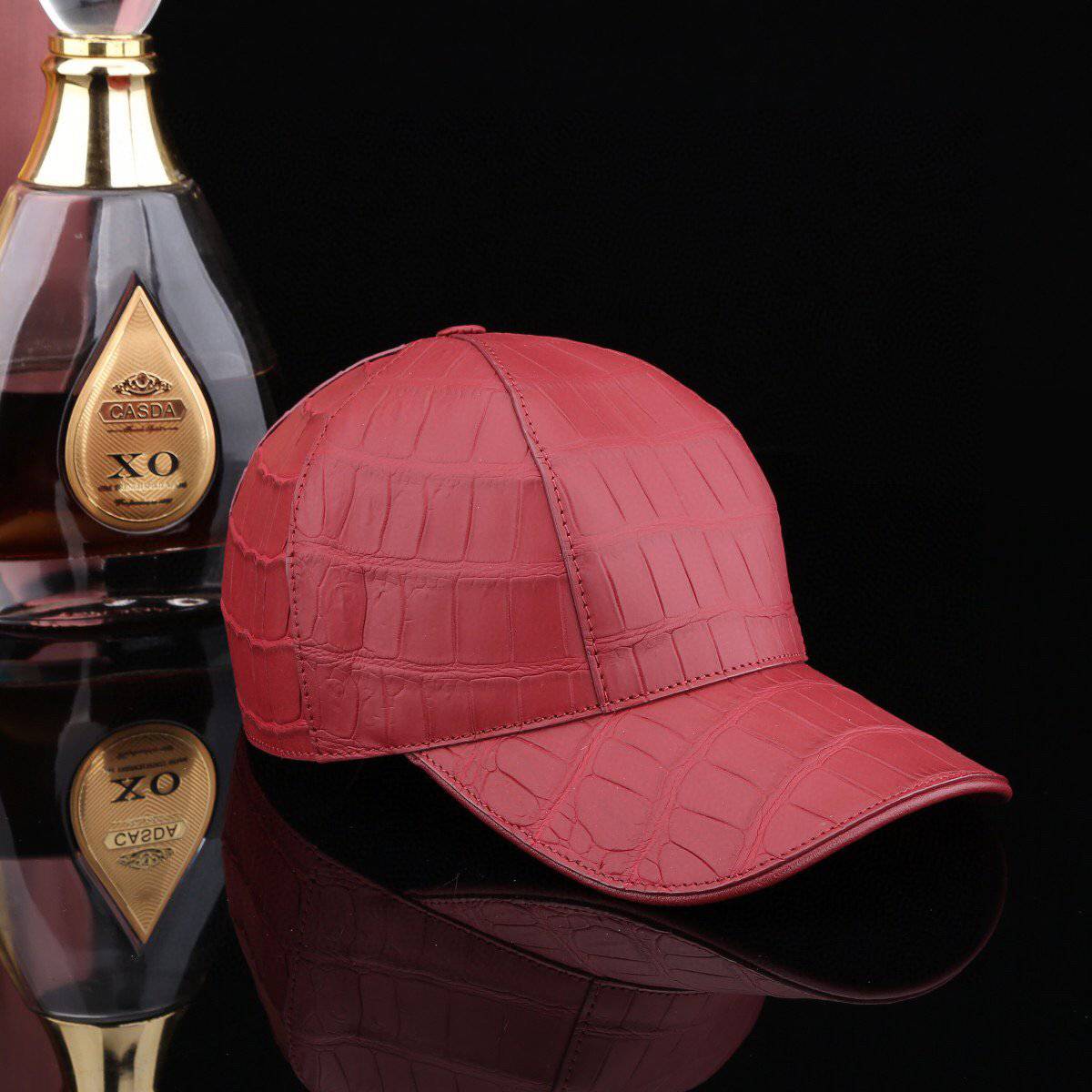 Crocodile Skin Leather Baseball Cap Red