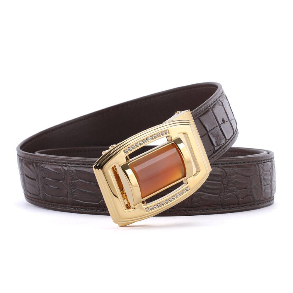 Crocodile Skin Leather Belt With Stone 4258