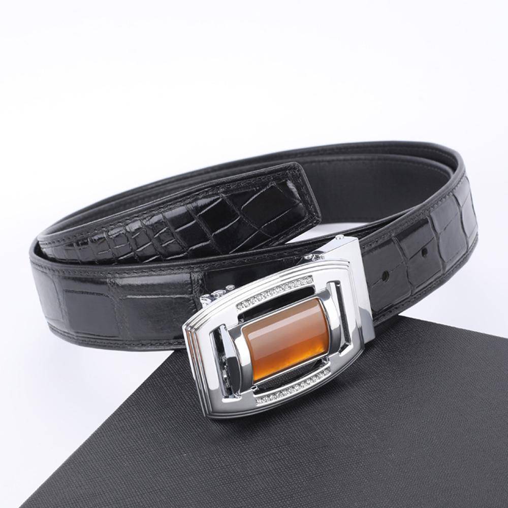 Crocodile Skin Leather Belt With Stone 4258