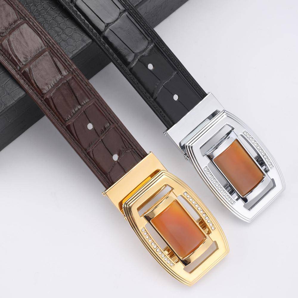 Crocodile Skin Leather Belt With Stone 4258