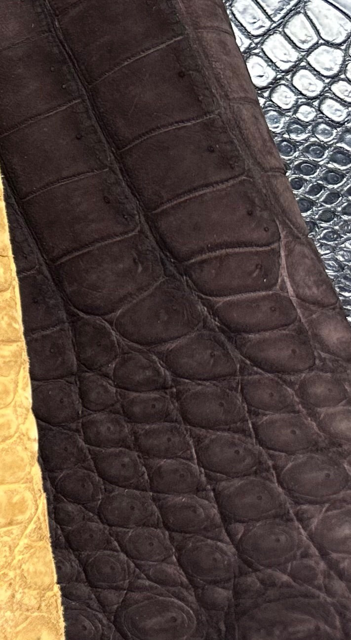 Preorder Nubuck Crocodile Shoes Men's Crocodile Leather Lace-Up Dress Shoes Dark Blue And Brown