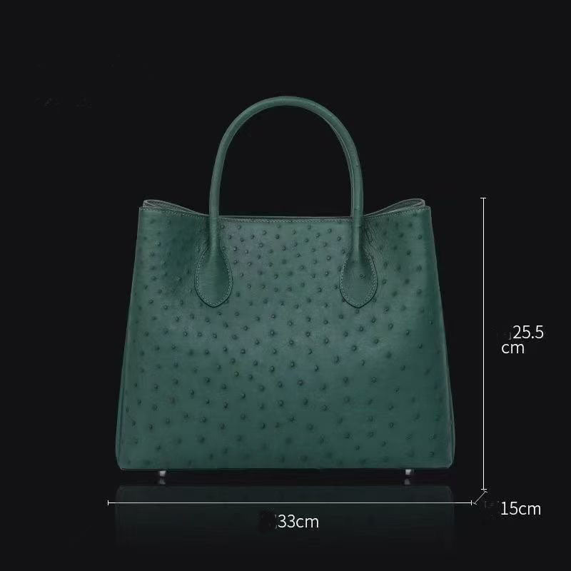 Women's Genuine Ostrich Leather Top Handle Satchel Handbag Shoulder Bag Tote Purse Messenger Bags 33cm